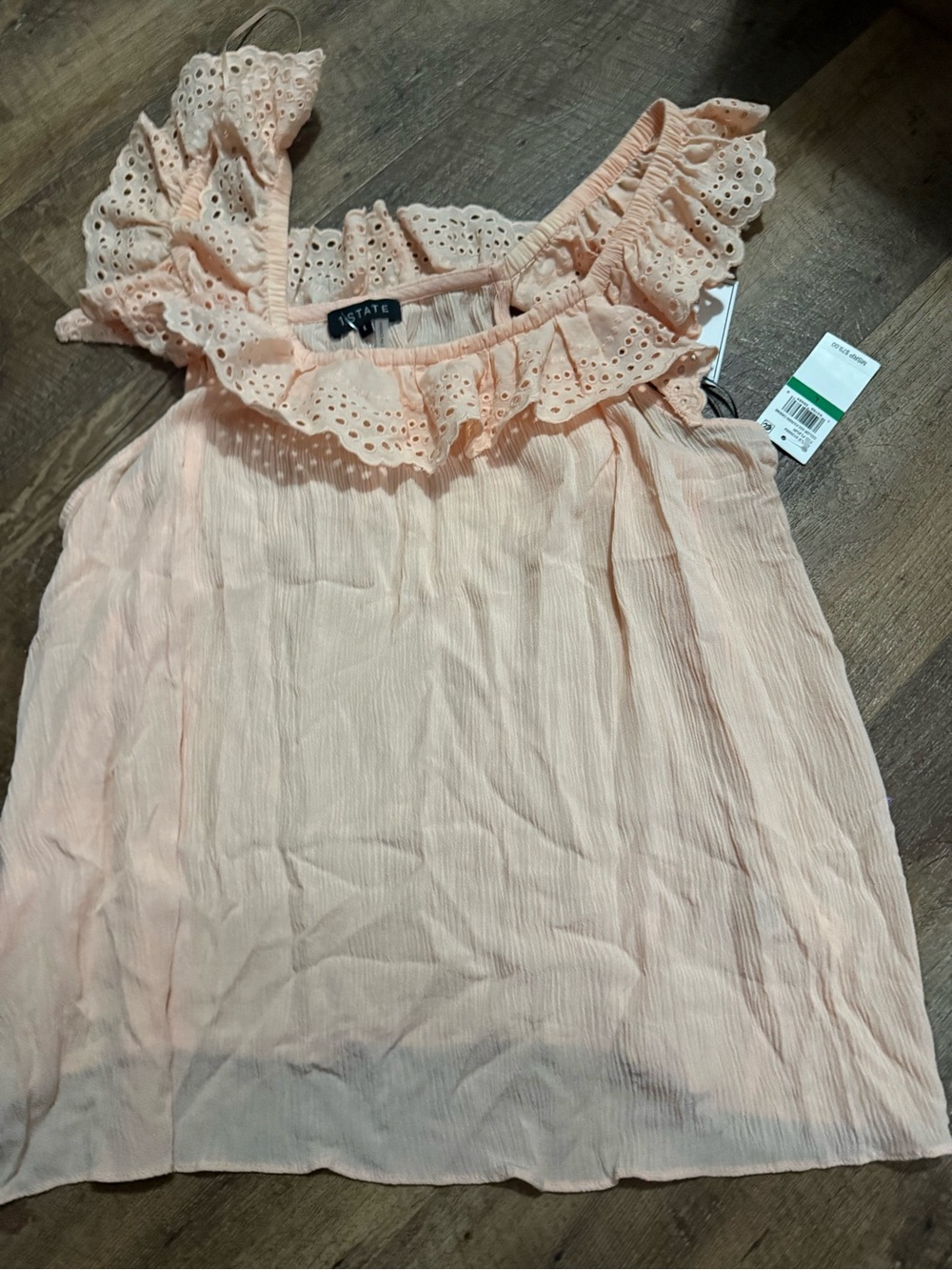 1. State Peach Eyelet Ruffle Strap Women's Top